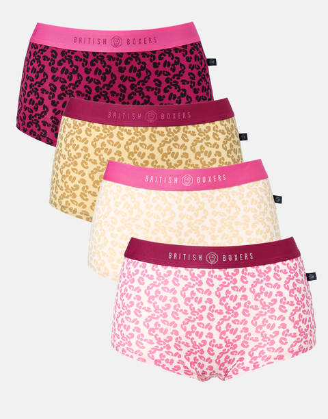 Multipack! 4 Pairs of Women's Bamboo Hipster Boxer Briefs – Leopard Rose