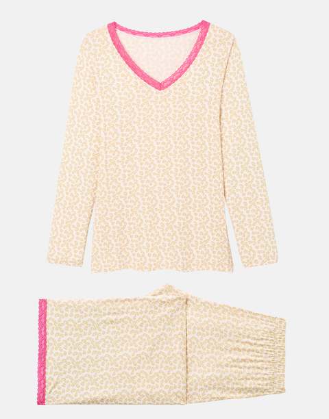 Women's Bamboo Lace Relaxed Pyjama Set – Leopard Rose