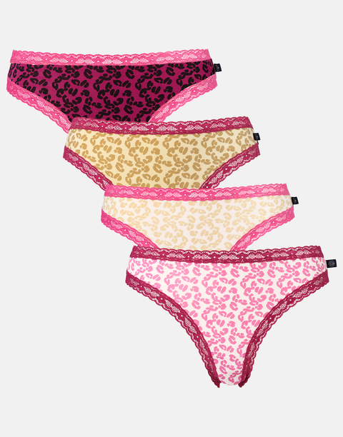 Multipack! 4 Pairs of Women's Bamboo Lace Thongs – Leopard Rose