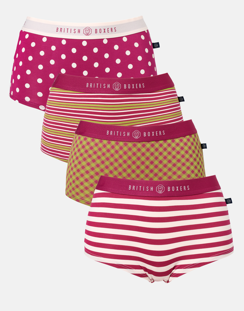 Multipack! 4 Pairs of Women's Bamboo Hipster Boxer Briefs – Rhubarb Sugar