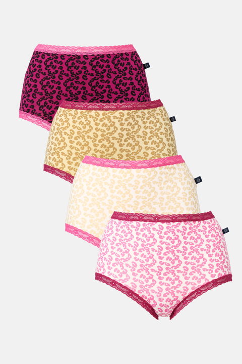 Multipack! 4 Pairs of Women's Bamboo Lace Full Briefs – Leopard Rose
