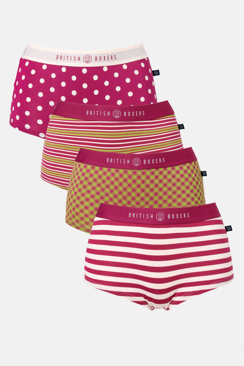 Multipack! 4 Pairs of Women's Bamboo Hipster Boxer Briefs – Rhubarb Sugar