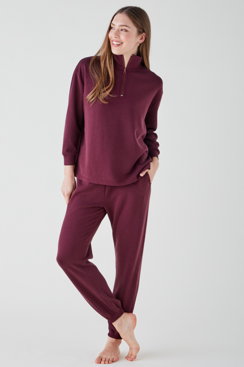 Women's Funnel Zip Neck Lounge Set - Merlot