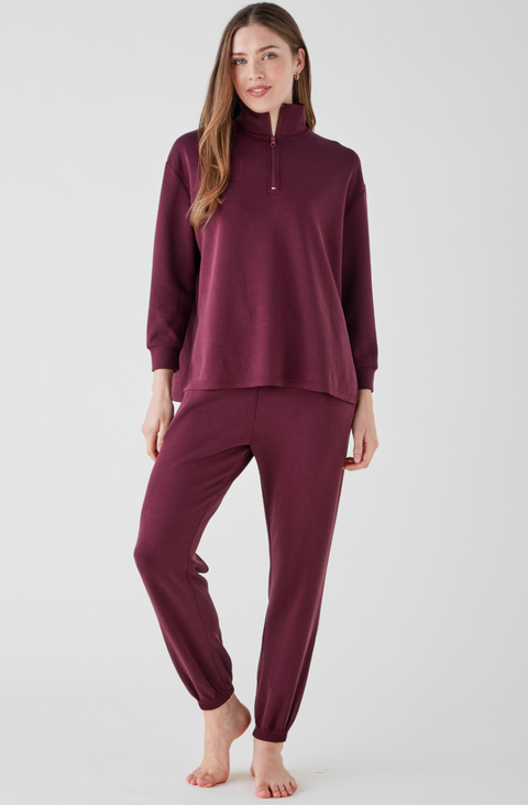Women's Funnel Zip Neck Lounge Set - Merlot