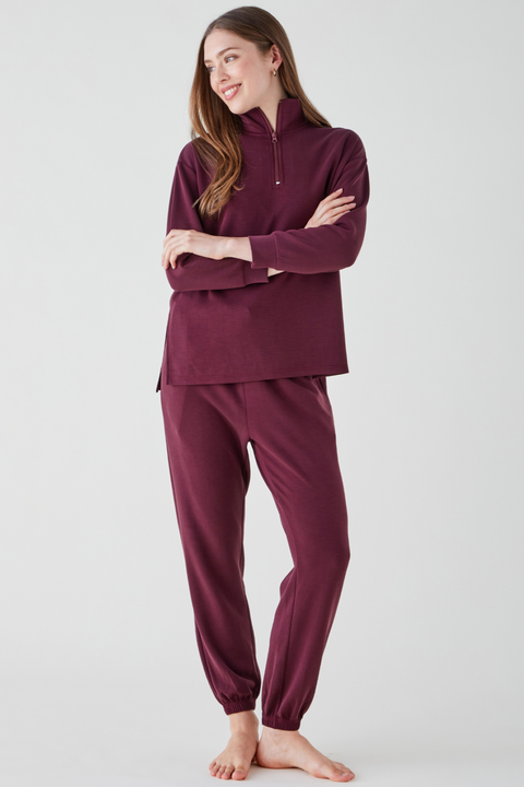 Women's Funnel Zip Neck Lounge Set - Merlot