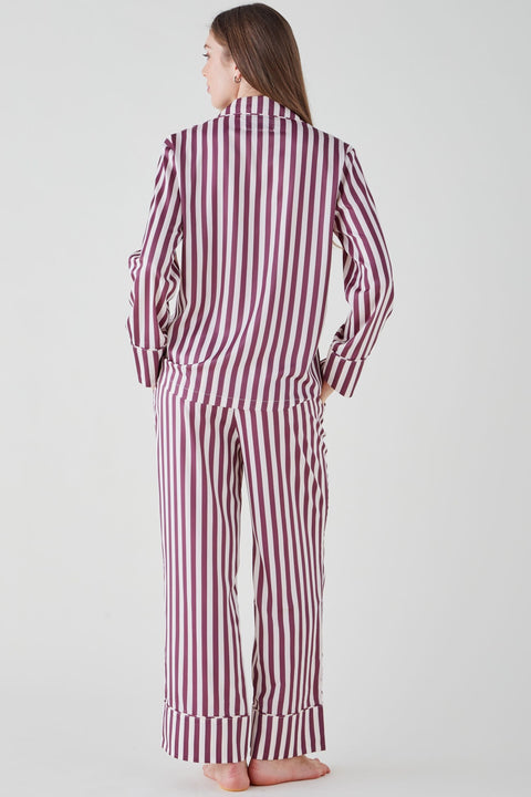 Women's Satin Pyjama Trouser Set - Mulberry Stripe