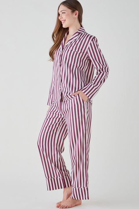 Women's Satin Pyjama Trouser Set - Mulberry Stripe