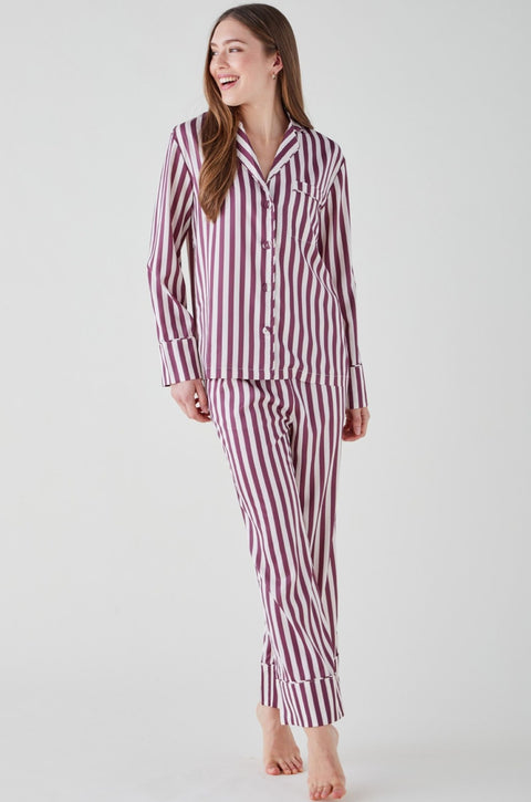 Women's Satin Pyjama Trouser Set - Mulberry Stripe