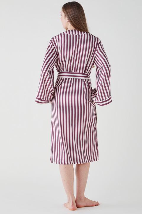 Women's Satin Robe - Mulberry Stripe