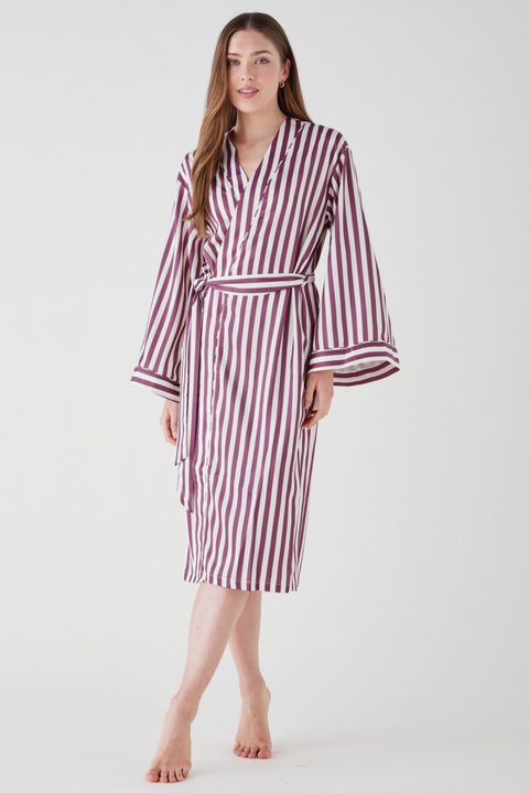 Women's Satin Robe - Mulberry Stripe