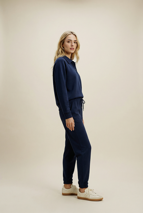 Women's Button Collar Lounge Set - Navy