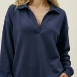 Women's Collar Lounge Set - Navy