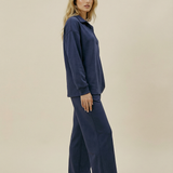 Women's Collar Lounge Set - Navy