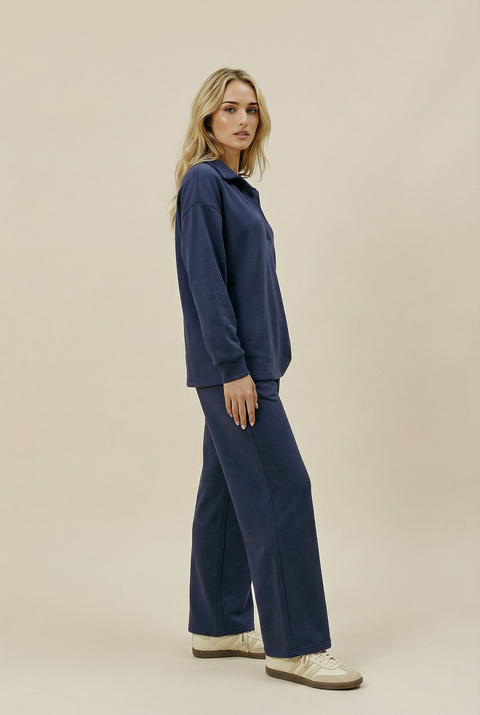 Women's Collar Lounge Set - Navy