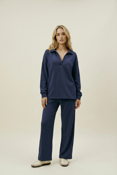 Women's Collar Lounge Set - Navy