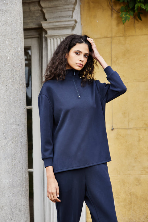 Women's Funnel Zip Neck Lounge Set - Navy