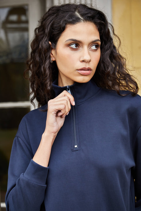 Women's Funnel Zip Neck Lounge Set - Navy