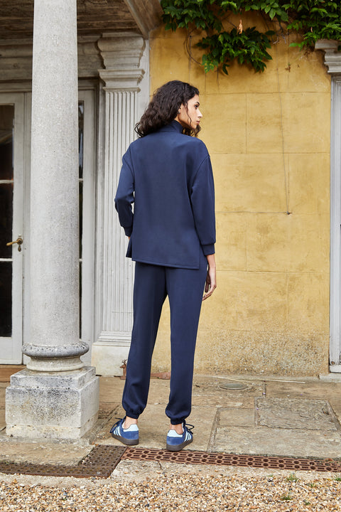 Women's Funnel Zip Neck Lounge Set - Navy