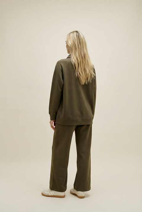 Women's Button Collar Lounge Set - Olive