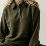 Women's Button Collar Lounge Set - Olive