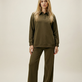 Women's Button Collar Lounge Set - Olive