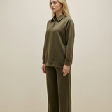 Women's Button Collar Lounge Set - Olive