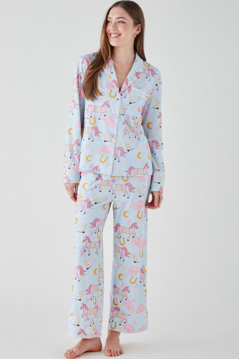 Women's Brushed Cotton Jersey Pyjama Trouser Set - Pink Pony