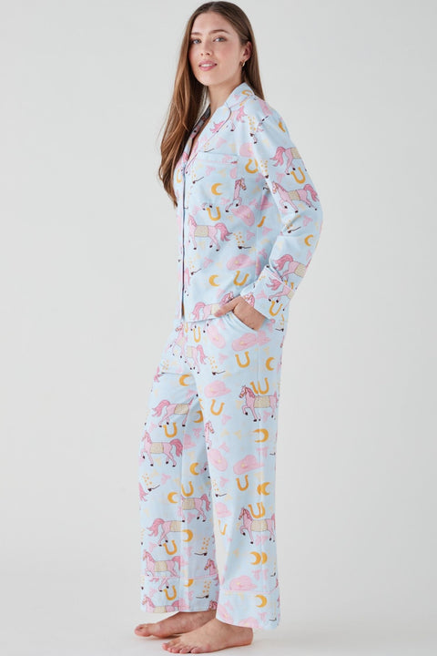 Women's Brushed Cotton Jersey Pyjama Trouser Set - Pink Pony