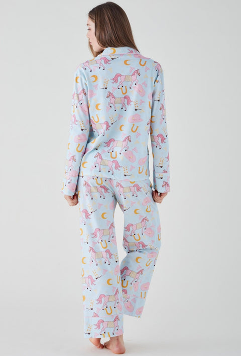 Women's Brushed Cotton Jersey Pyjama Trouser Set - Pink Pony