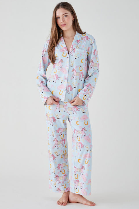 Women's Brushed Cotton Jersey Pyjama Trouser Set - Pink Pony