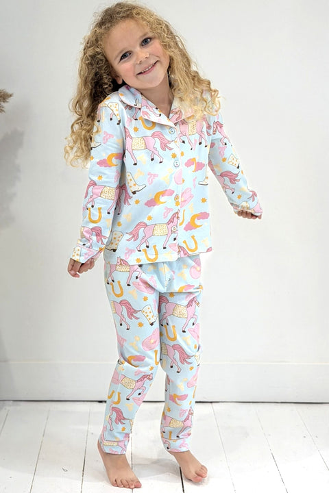 Kids Brushed Cotton Jersey Pyjama Trouser Set - Pink Pony