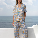 Women's Frill Collar Pyjama Trouser Set - Seashell