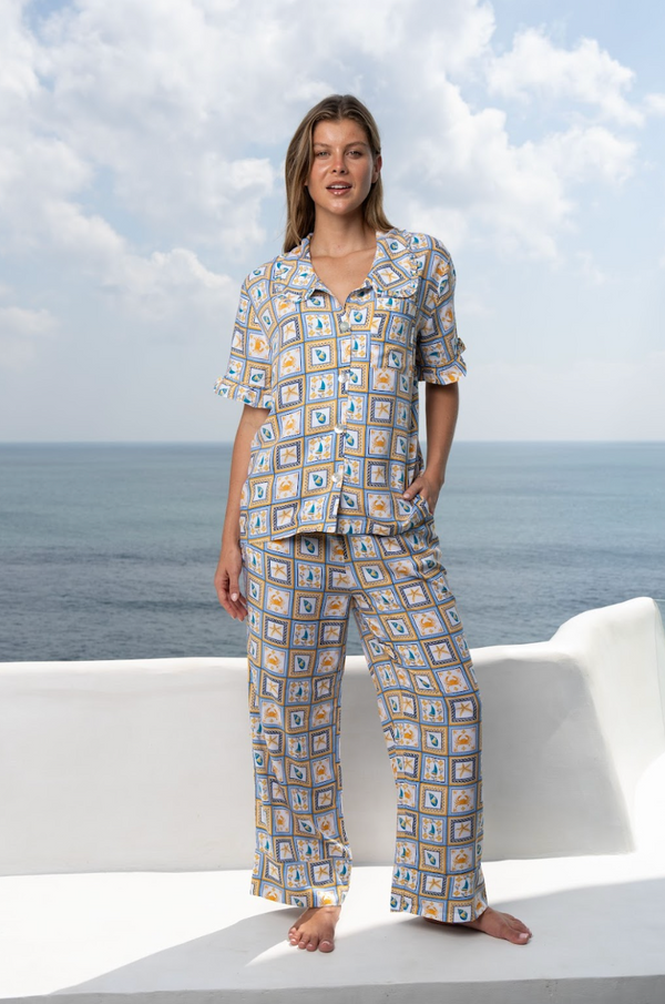 Women's Frill Collar Pyjama Trouser Set - Seashell