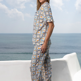 Women's Frill Collar Pyjama Trouser Set - Seashell