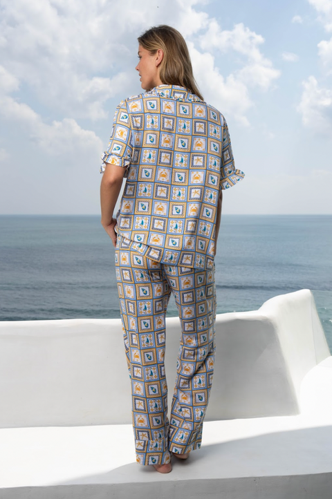 Women's Frill Collar Pyjama Trouser Set - Seashell