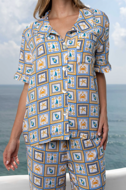 Women's Frill Collar Pyjama Trouser Set - Seashell