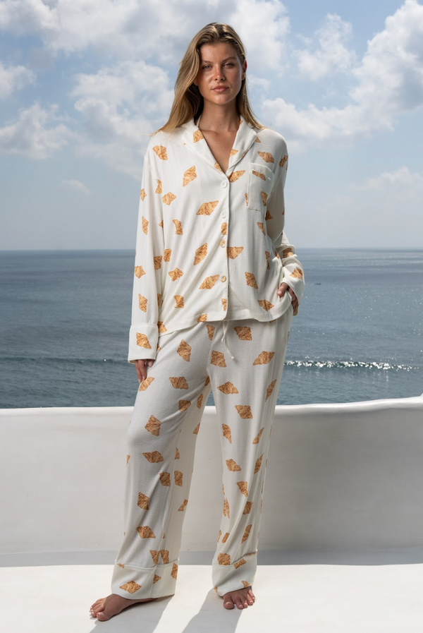 Women's Pointelle Pyjama Trouser Set - Croissant