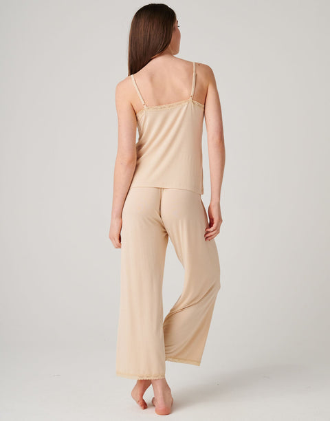 Women's Bamboo Lace Camisole Pyjama Set – Soft Sand