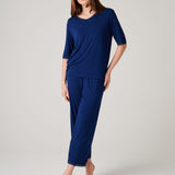 Women's Bamboo Lace Pyjama Set – Navy Peony