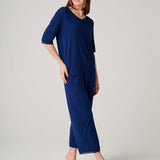 Women's Bamboo Lace Pyjama Set – Navy Peony