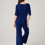 Women's Bamboo Lace Pyjama Set – Navy Peony