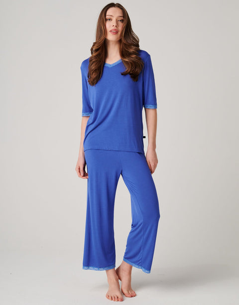 Women's Bamboo Lace Pyjama Set – Ultra Blue
