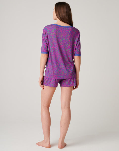 Women's Bamboo Lace Short Pyjama Set - Wild Cat