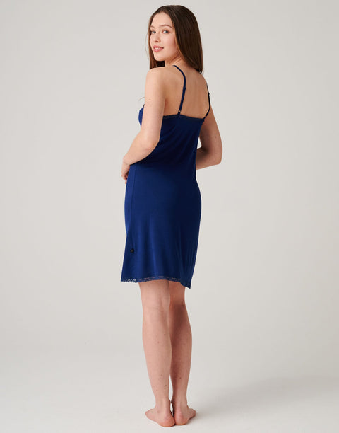 Women's Bamboo Lace Strappy Nightdress – Navy Peony