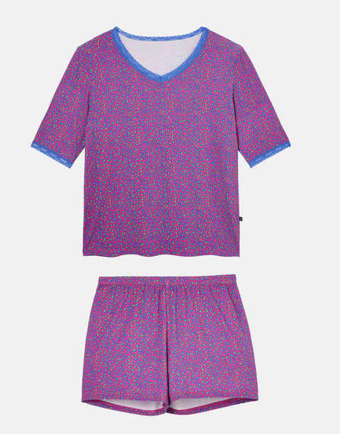 Women's Bamboo Lace Short Pyjama Set - Wild Cat