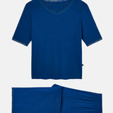 Women's Bamboo Lace Pyjama Set – Navy Peony
