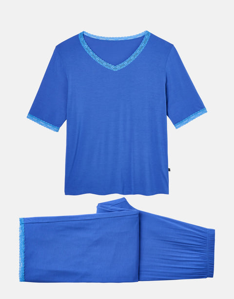 Women's Bamboo Lace Pyjama Set – Ultra Blue