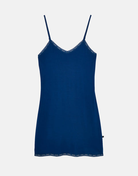 Women's Bamboo Lace Strappy Nightdress – Navy Peony