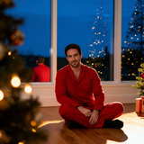 Men's Cotton Pyjama Trouser Set - Christmas Soft Red