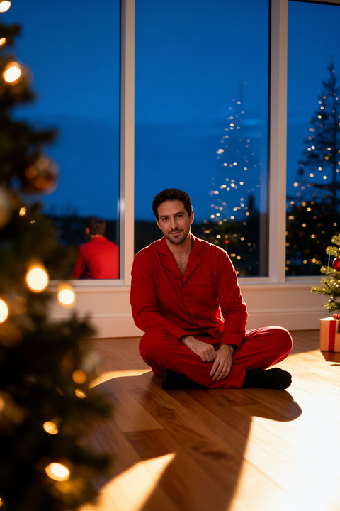 Men's Cotton Pyjama Trouser Set - Christmas Soft Red